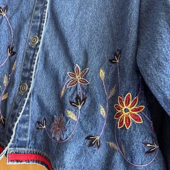 Vtg Carrie Allen Jean Jacket Womens XL‎ Shacket Embroidered Denim Fall Floral - Picture 4 of 7
